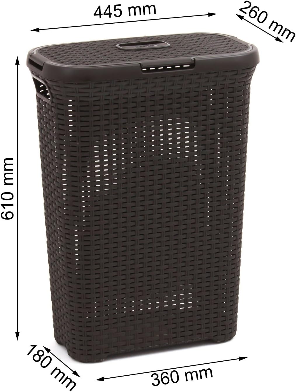 Curver 193009 Faux Rattan Laundry Basket 40 Liters Polypropylene 44.7 x 26.5 x 61.5 cm Chocolate