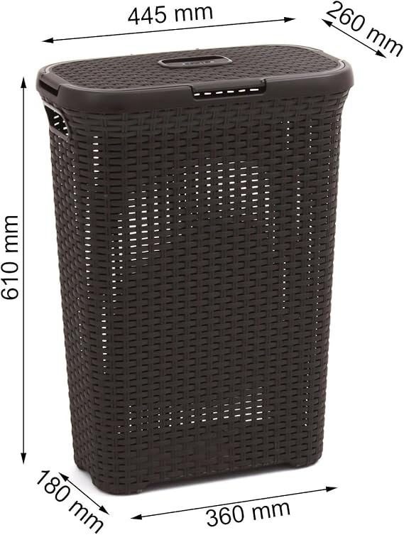 Curver 193009 Faux Rattan Laundry Basket 40 Liters Polypropylene 44.7 x 26.5 x 61.5 cm Chocolate