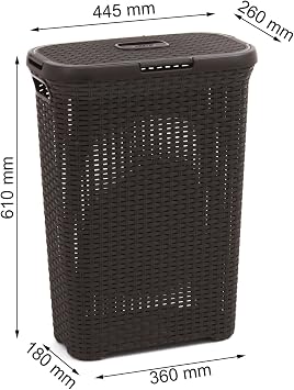Curver 193009 Faux Rattan Laundry Basket 40 Liters Polypropylene 44.7 x 26.5 x 61.5 cm Chocolate
