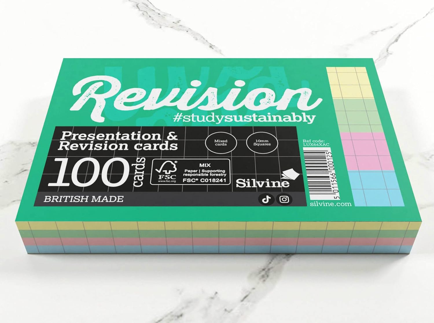 Luxpad Revision A6 Flash Cards - 10mm Squares (100 Cards) Assorted Colours