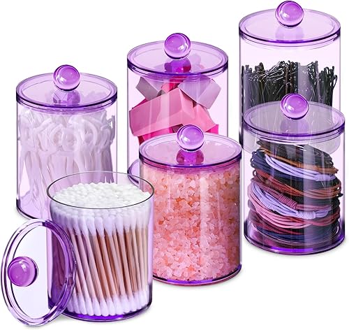 Miniatura 53 de Paquete de 2 soportes Qtip, juego de tarros de boticario, tarros de baño con tapas para hisopos de algodón, bolas, almohadillas, púas de hilo 2