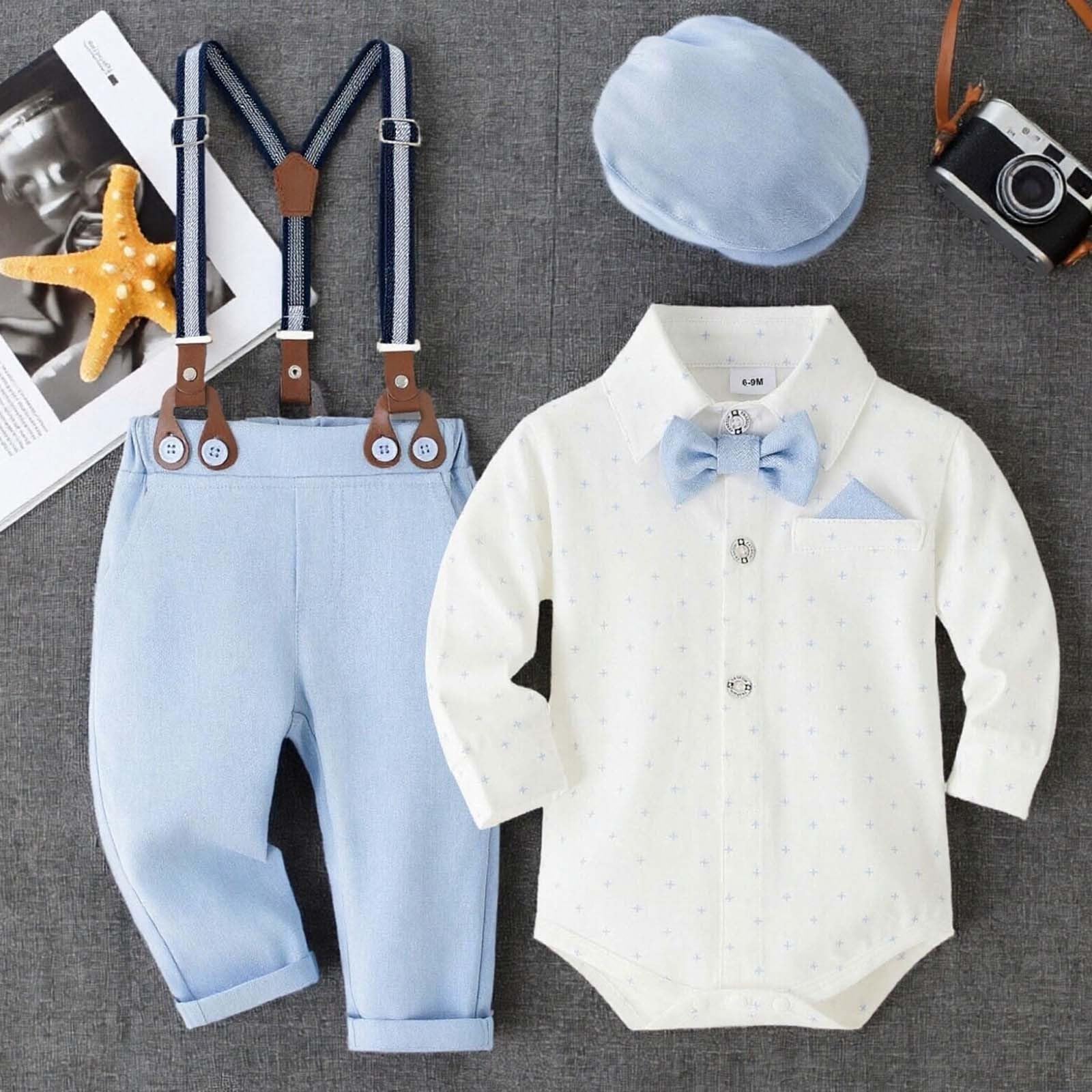 Generico Little Gentleman formale per neonati maschi, abiti da travestimento con cappello e bretelle per feste di compleanno e battesimo outfit