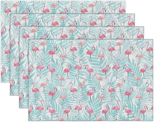 Miniatura 7 de Flamingo Leaf Placemats Set of 6 Fabric Placemats Square Placemat for Kitchen Table Heat Resistant, Easy to Clean Table Placemats 12x18 Inch