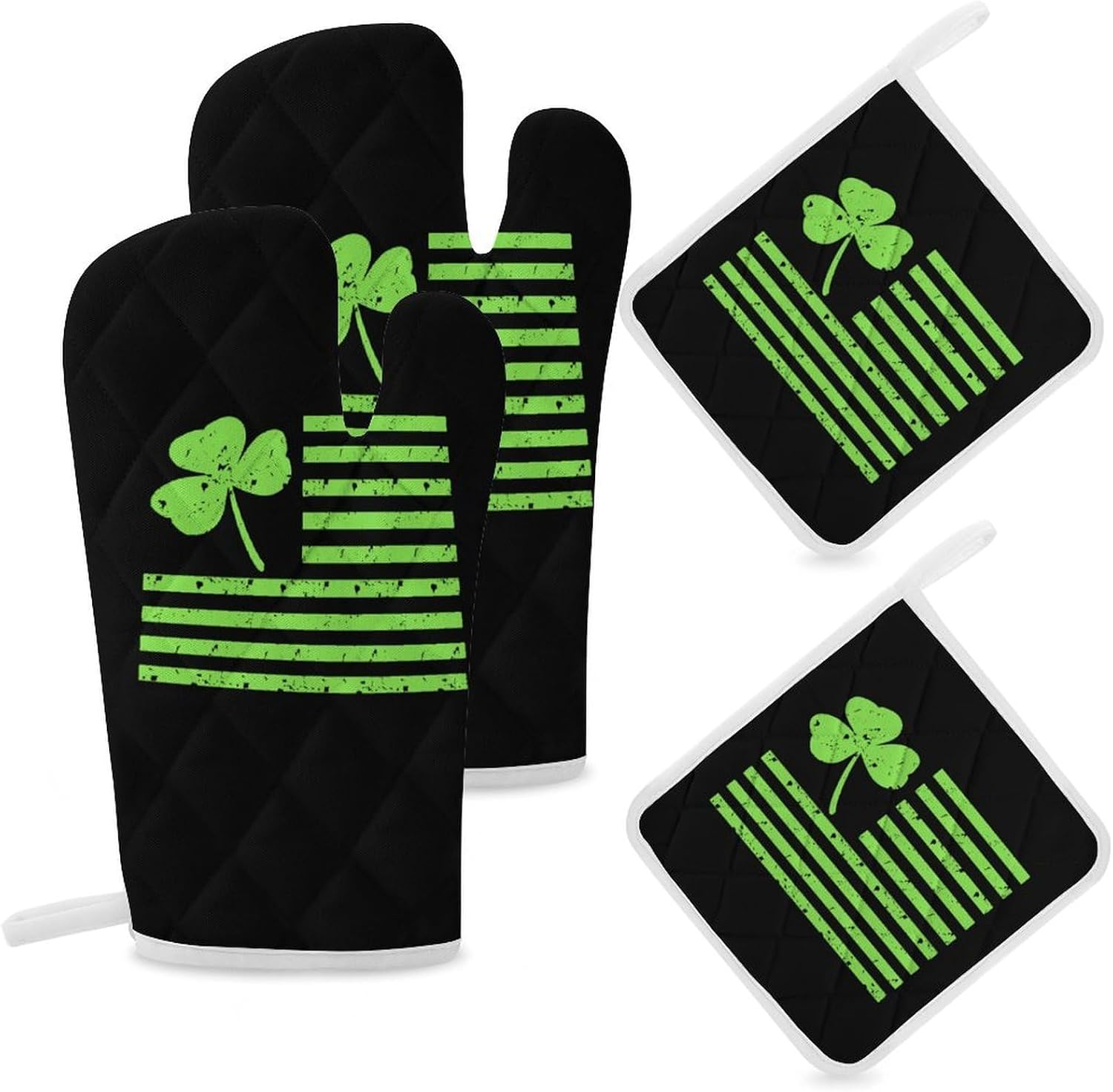 Shamrock Flag Oven Mitts and Pot Holders 4Pcs Set Heat Resistant Cooking Mitts Hot Pads