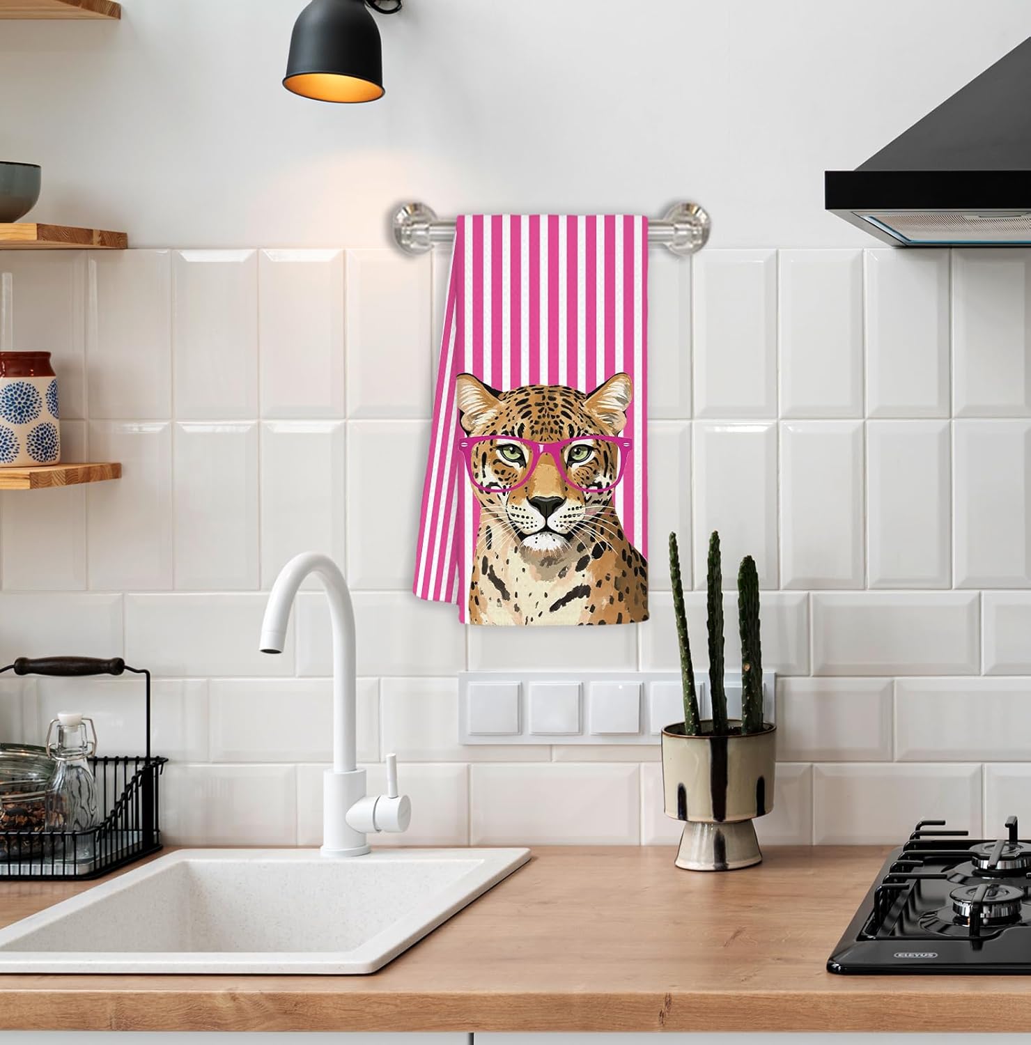 Pink Stripes Tiger Kitchen Towel Decorative,Funny Tigers Gifts Dish Towels,Tiger Gifts for Women Pink Hand Towels Drying Cloth for Kitchen Bathroom Decor,16x24 Inch - Image 6