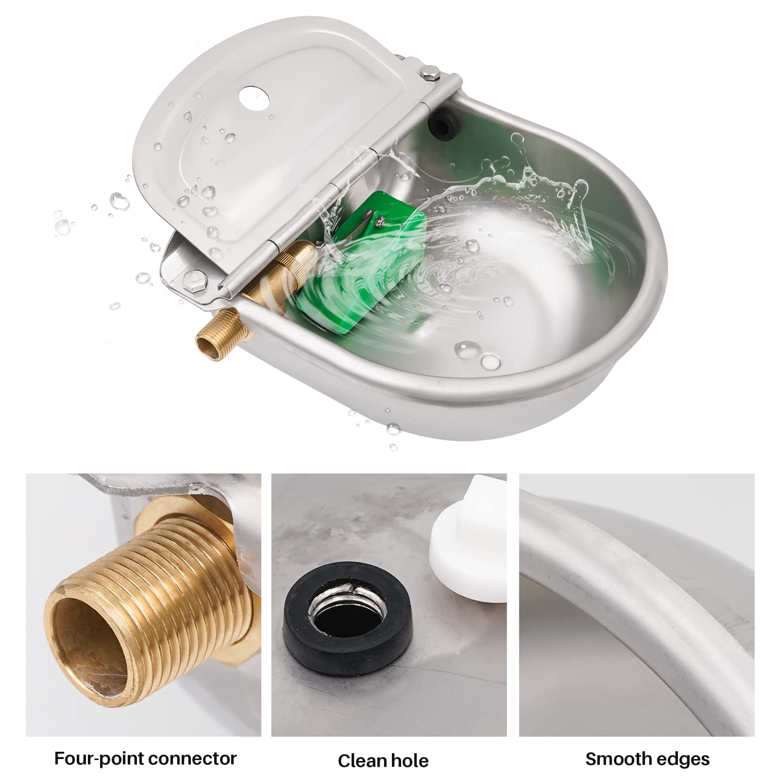 Bebedero para Caballos de Acero Inoxidable,con 2 Piezas VáLvula de Flotador de LatóN y Orificio de Drenaje,Bebedero AutomáTico Apto para Bovinos, Ovinos, Caprinos,Perro