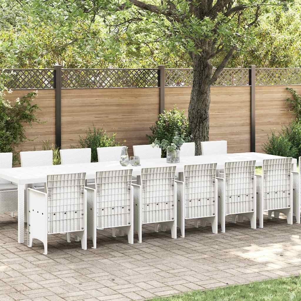 vidaXL Set da Pranzo da Giardino con Cuscini 15 PCS Bianco PP, Set da Pranzo per familiari all'aperto, Rettangolare, arredo Moderno, Chic per Feste in Giardino