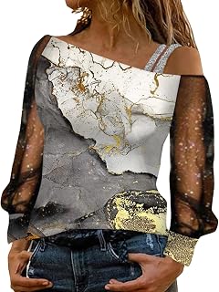 Long Sleeve Tops Women Black Women Fashion Top Blouse Sequin Butterfly Print Mesh Long Sleeve Cold Shoulder Shirt Loose Splice Sexy Blouse Top Fit Comfy Tee Shirts for Women Sales Festival Essentials