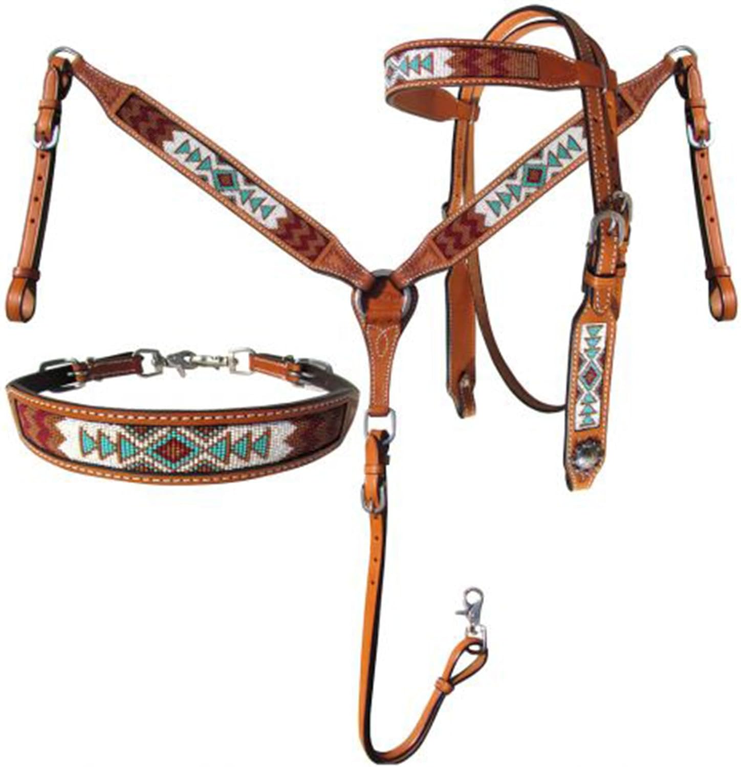 Showman Argentina Cow Leather Headstall & Breast Collar Set w/Navajo Beaded Inlays