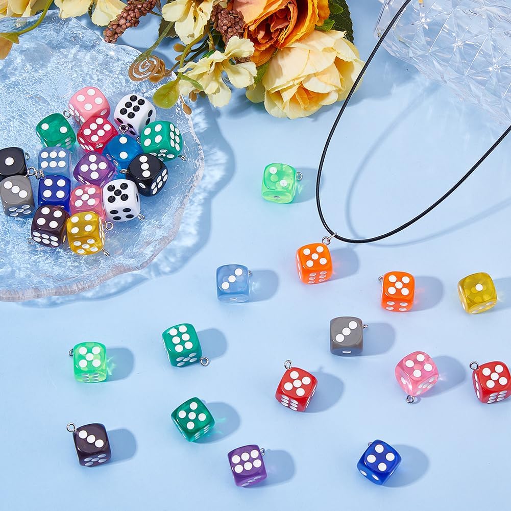 DICOSMETIC 36Pcs 18 Colors Dice Charms Bulk Resin Cube Charm Colorful Dice Pendant Small Fun Game Charms 3D Square Charm Pendant for DIY Bracelet Necklace Earring Jewelry Making, Hole: 2mm - Image 4