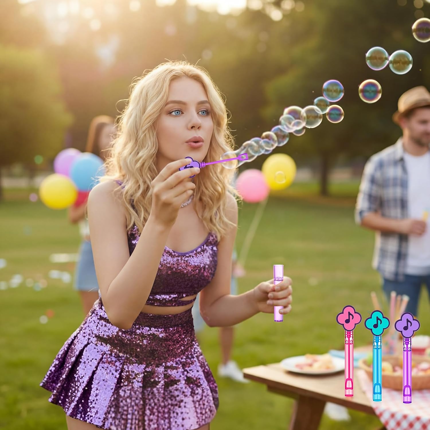 RoundFunny 24 Pcs Music Mini Bubble Wands Party Supplies Favors Decorations Kawaii Bubbles Sticks Wands for Fan Meeting Anime Theme Birthday Party Goodie Gift Bag Outdoor Activity
