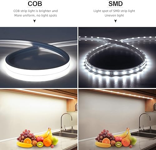 Miniatura 5 de Tira de luces LED COB de neón de 16.4 pies, 24 V, 1600 LED, sensor táctil de madera penetrable, impermeable, blanco, regulable, tira de luz de neón