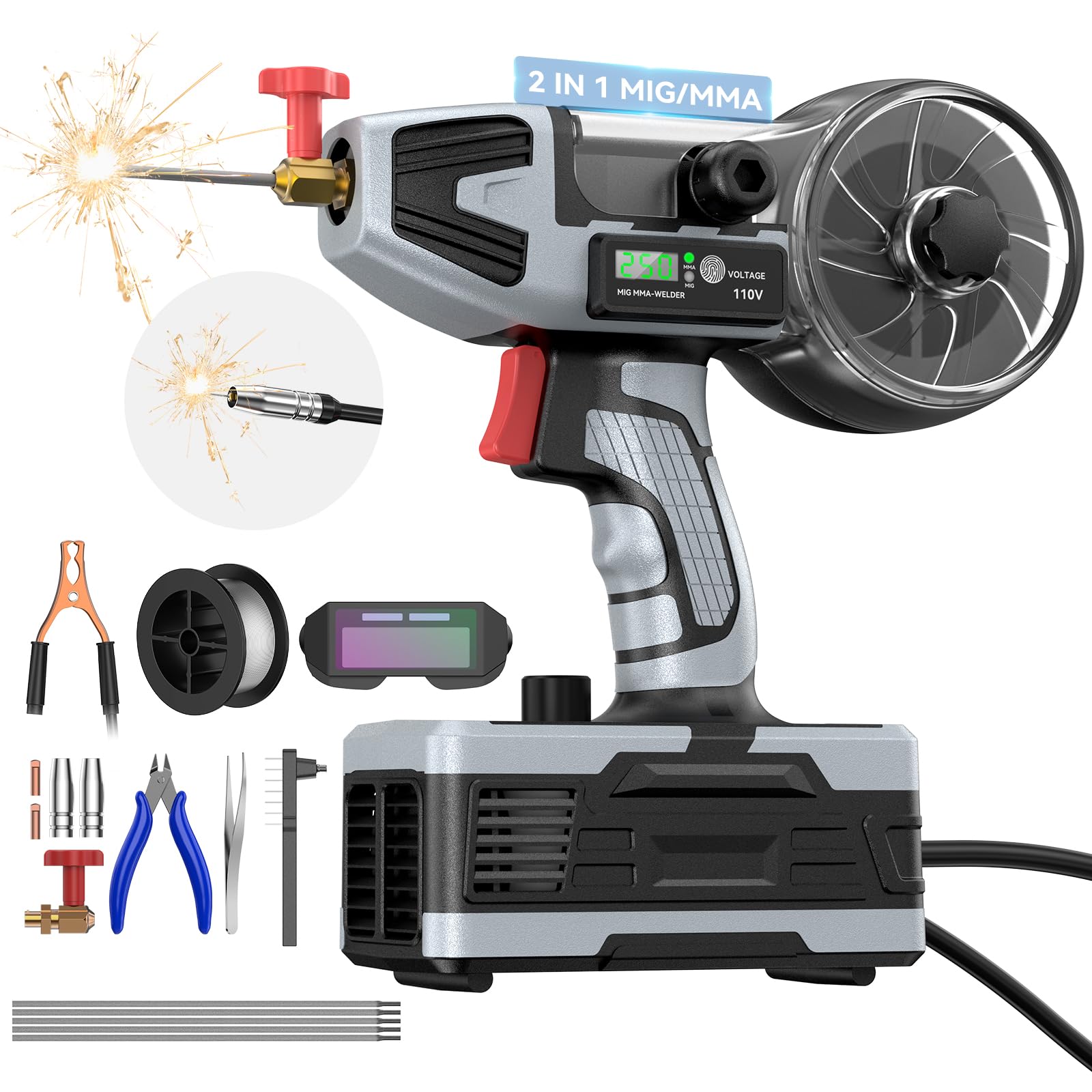 PLOWIC 2 in 1 MIG and Stick Welder: 250A Handheld Portable