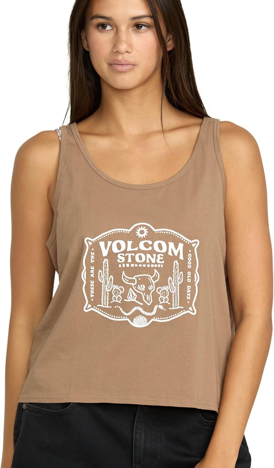 Volcom Women's to The Bank Organic Cotton Graphic Tank Top – Relaxed Boxy Fit, Breezy Summer Style