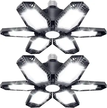 TANBABY 150W LED Garage Light 2 Pack, Best Bright Deformable Garage Light Bulb with 6+1 Adjustable Panels, 15000LM E26/E27 Garage Lighting Ceiling Shop LED Lights for Garage, Basement,Barn