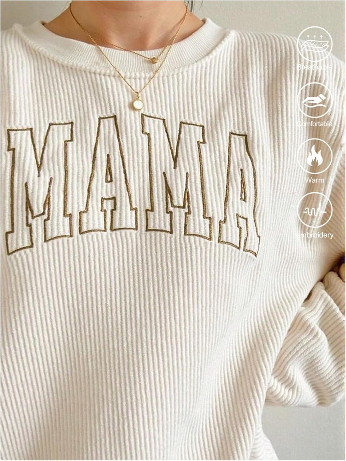 Women's Letter Embroidered Crewneck Sweatshirt Dressy Casual Long Sleeve Loose Pullover Tops - Image 3