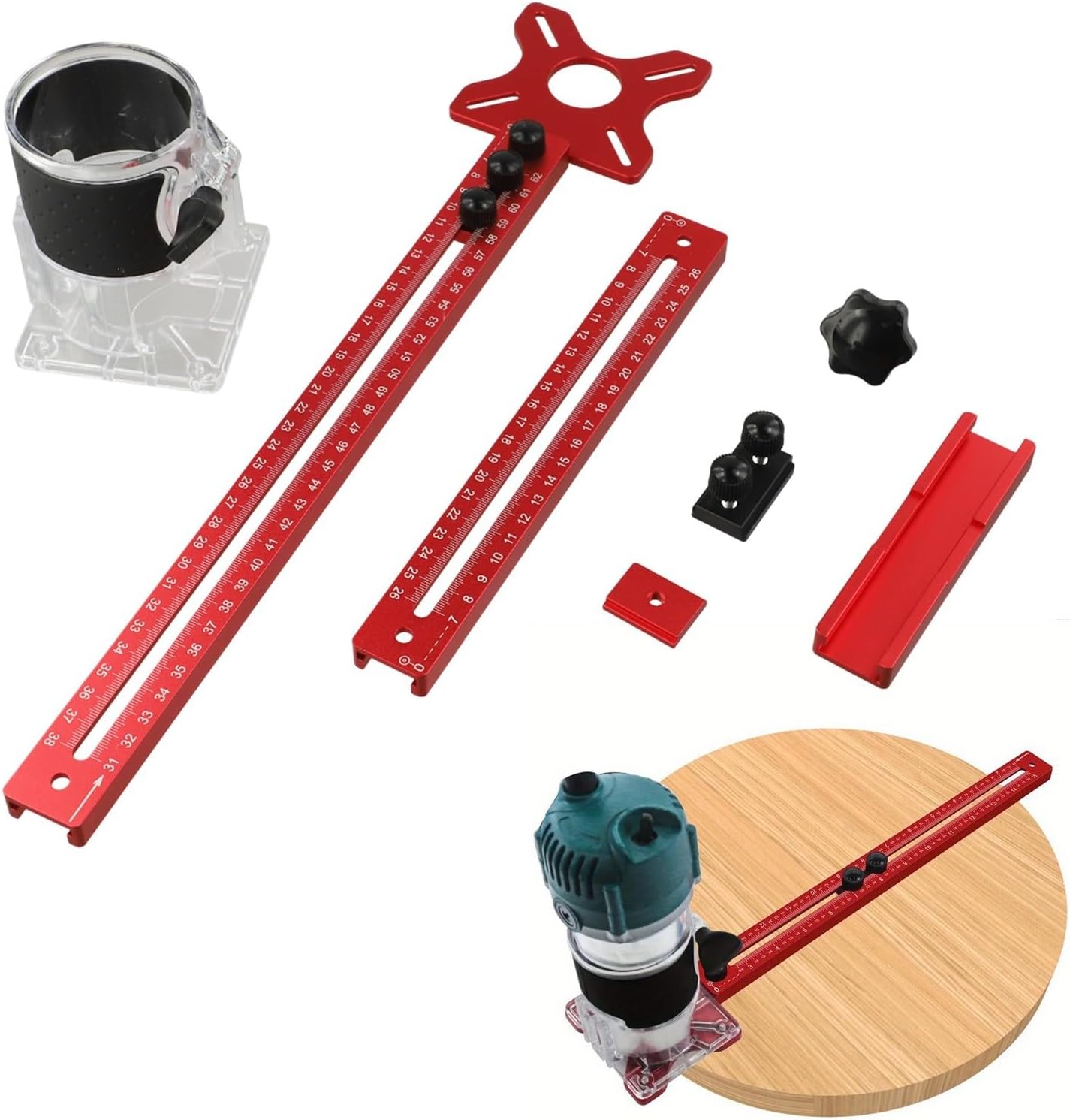 Adjustable Router Milling Groove Bracket Aluminum Alloy Jig For Woodworking Cabinet And Precision Circle Cutting(B)