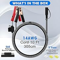 Vista 7 de Cable de extensión de cocodrilo de cocodrilo de 10 pies 14 AWG a conector SAE, adaptador de liberación rápida SAE de 12 V a clips de cocodrilo cable