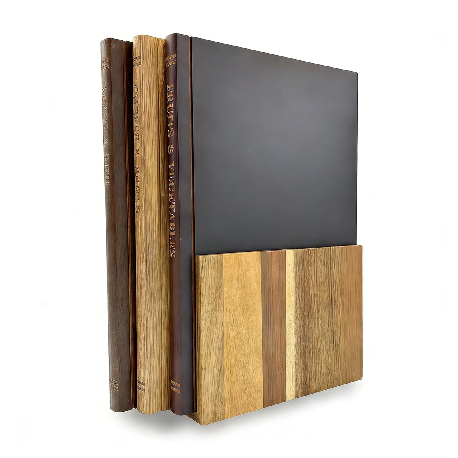 Set di taglieri antiscivolo a forma di libro, in legno massello, set da 3 taglieri decorativi da cucina con supporto in legno, reversibili per esporre formaggi, pane e salumi