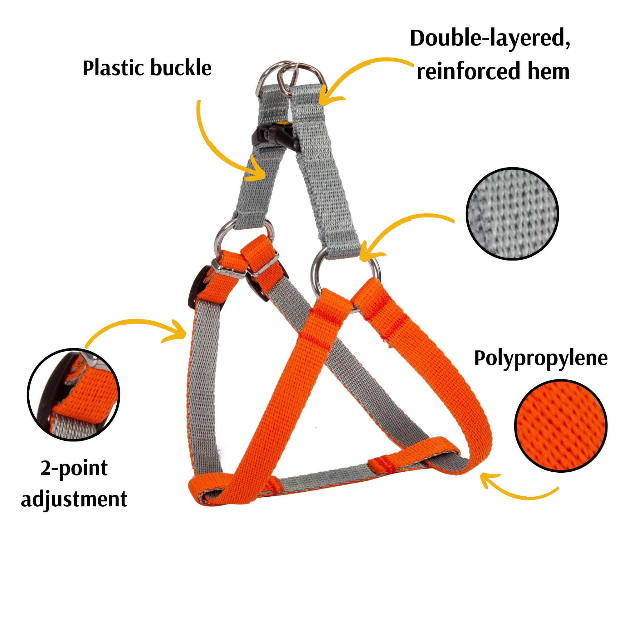 Dingo Dog Harness with Plastic Buckle Easy Wearing, Handmade of Material Orange, Silver Contrast 94664, 40 - Image 2