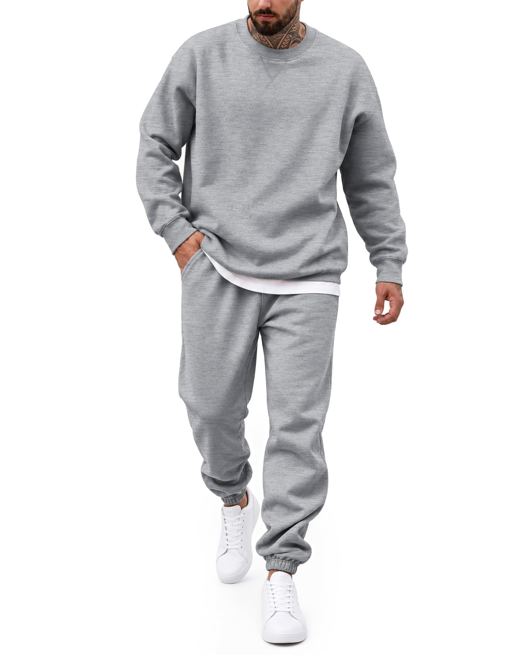 COOFANDY Men's Sweatsuit Set Fleece Crewneck Sweatshirt and Jogger Pants