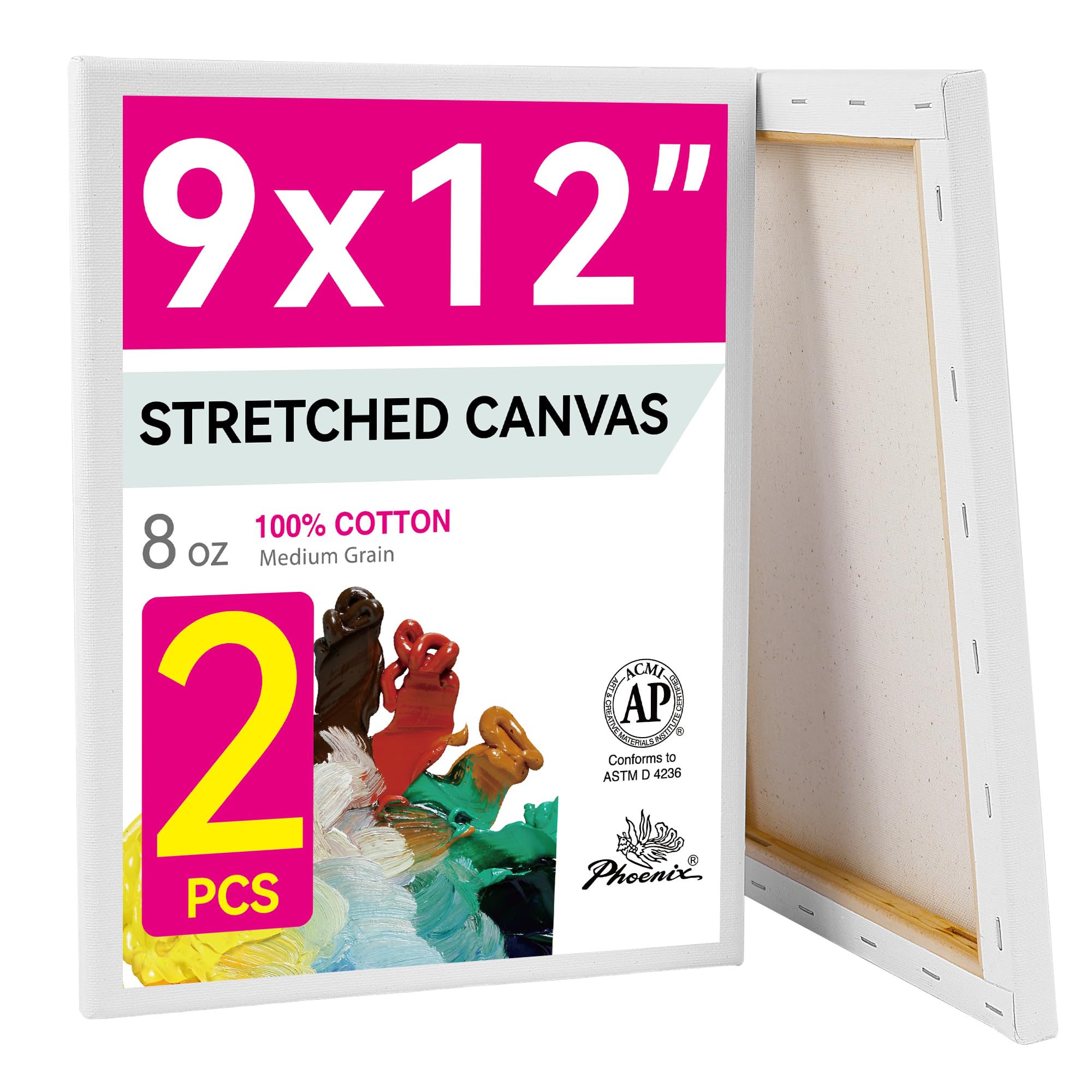 Amazon.com: PHOENIX 9x12 Inch Pack of 2 Canvas - Stretched