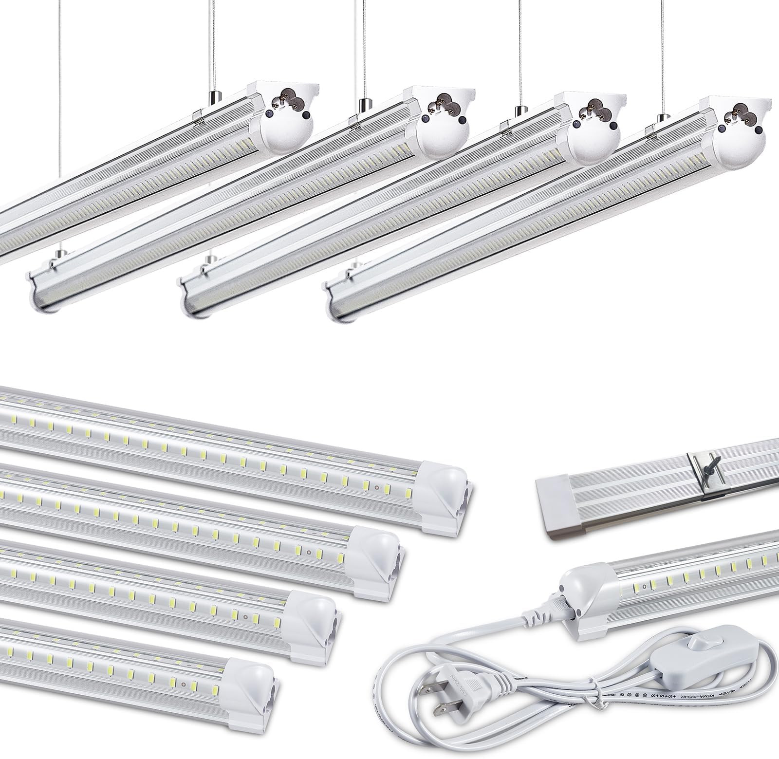 Skymoatled 8Pack 4FT LED Shop Light Garage Lights,50W 6000K 7500LM White Light,Hanging/Surface Mount,T8 4FT Tube Lamp for Warehouse Workshop Basement,Linkable LED Shop Lights,Plug and Play
