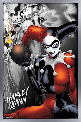 Trends International DC Comics - Póster de pared de Harley Quinn, la bomba, 22.375 x 34 pulgadas, versión enmarcada plateada