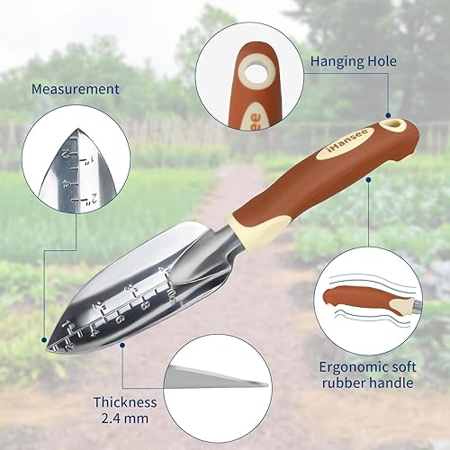 Miniatura 6 de Juego de herramientas de jardinería marrón de 12 piezas, kit de herramientas de mano de jardín con mango ergonómico antideslizante, bolsa de