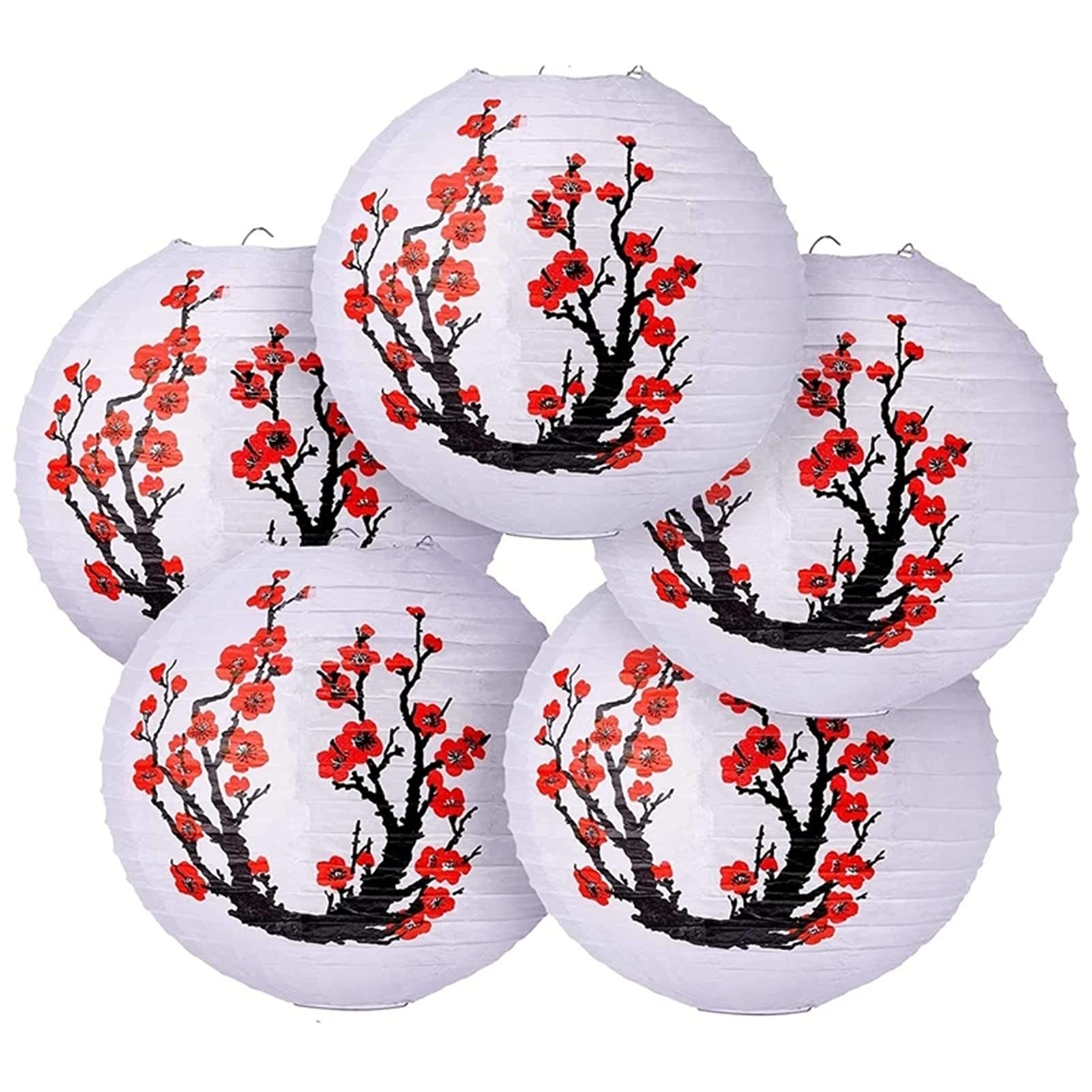 Lot de 6 lanternes de 30,5 cm - Rouge - Fleurs de cerisier - Lanternes en papier rondes chinoises japonaises - Pour la décoration de la maison de mariage
