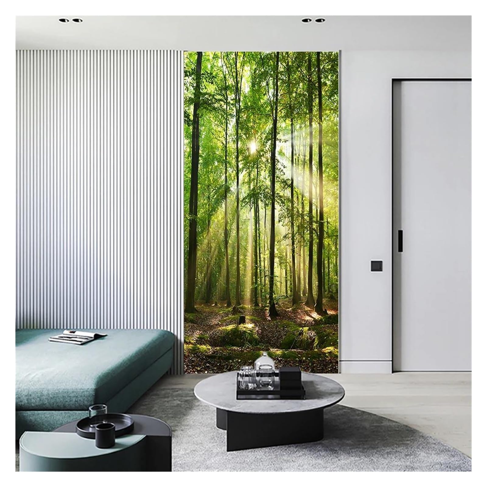 Décoration de maison avec le sticker mural forêt aube pour salon apaisant