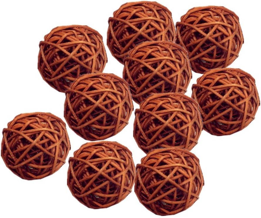 JiaUfmi 10 Pieces/Set Rattan Wicker Ball Decoration Ornaments Wedding Christmas Party Table Desk Garden Hanging Decoration,Brown,3cm