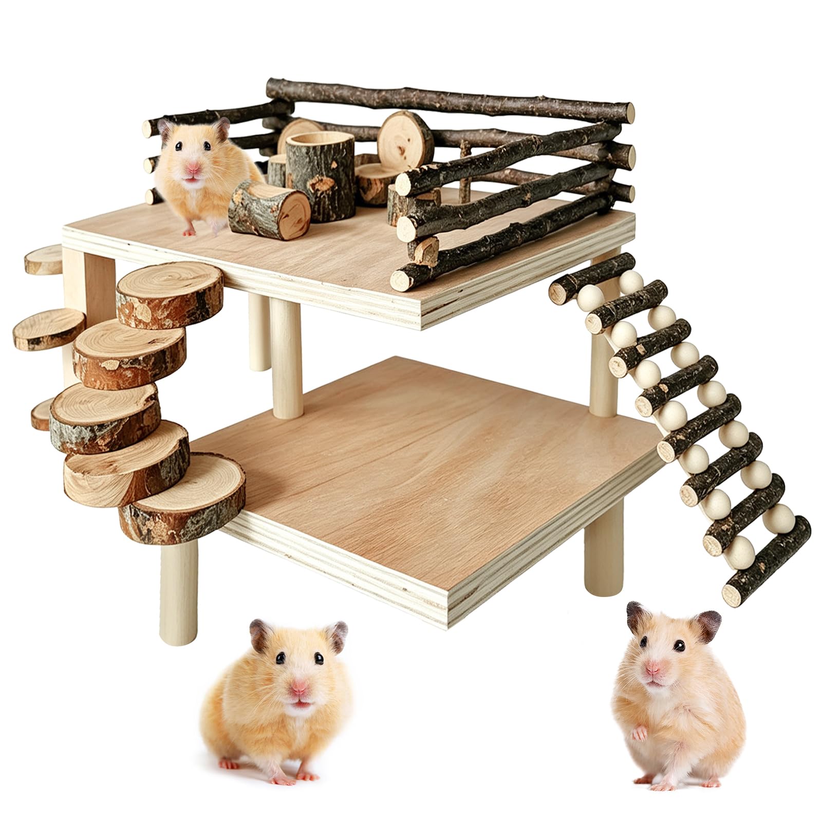 Accesorios para hámster DIY, casa de hámster en bois, plataforma, avec échelle et barrière de sécurité, aire de Jeu Escalade Pour Hamsters, dimensiones 47 × 34 × 22 cm