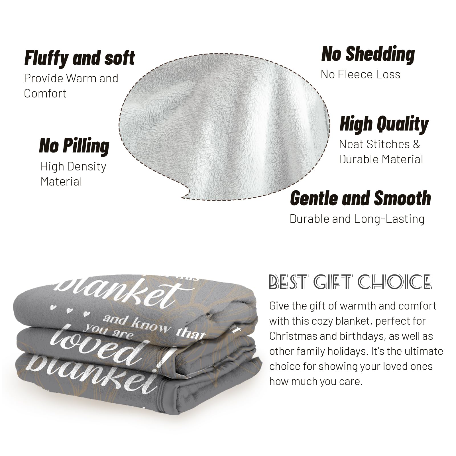 SECOGM Get Well Soon Gifts - Cancer Care & Inspirational Gifts for Women & Men, Hug Blanket 60"x50" (Grey) - Image 3