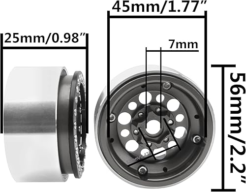 Miniatura 7 de ShareGoo - Juego de 4 cubos de aleación de aluminio de 1.9 pulgadas, compatibles con Traxxas TRX4 Axial SCX10 RCAWD D90 D110 Tamiya CC01 110 RC