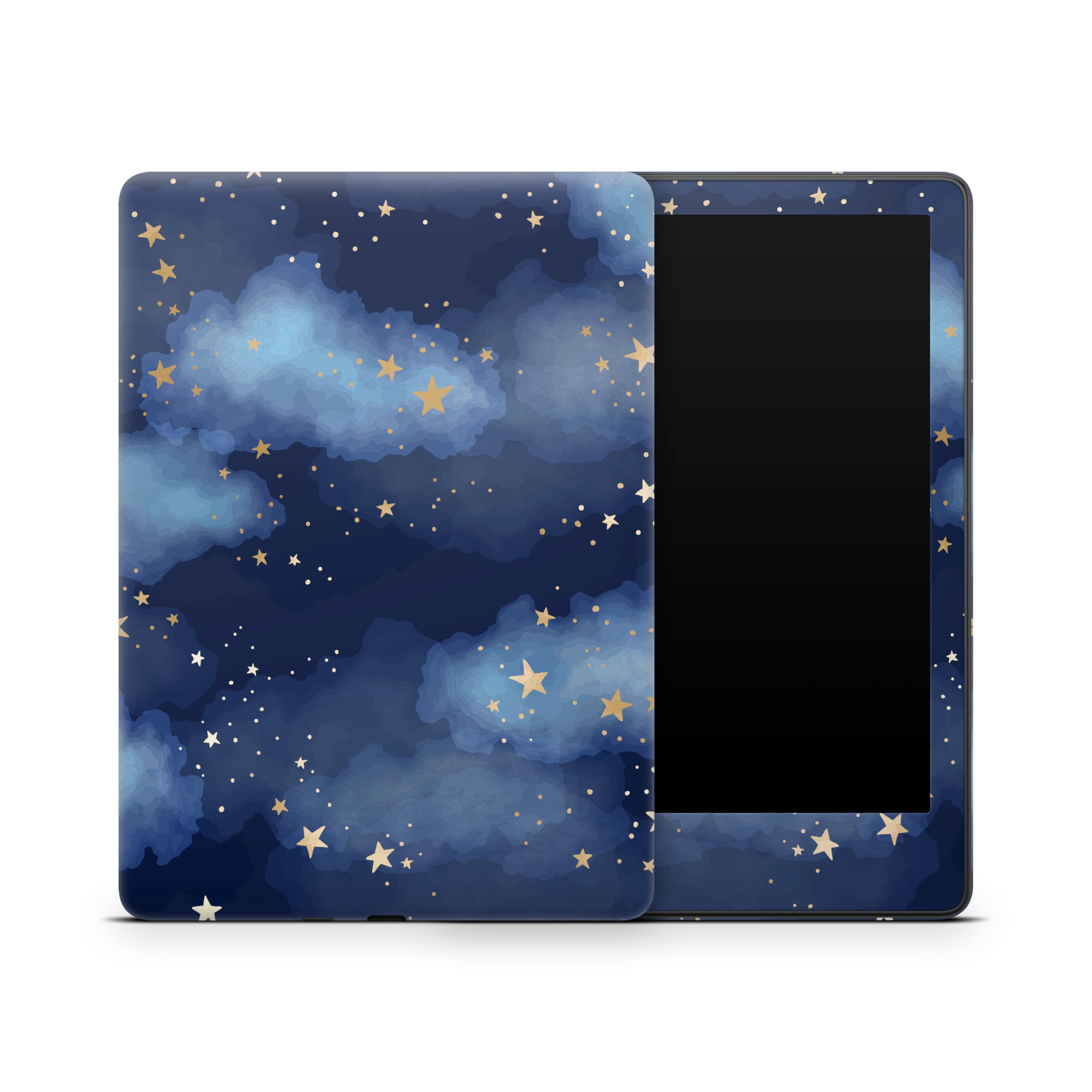 ZOOMHITSKINS Glitter Kindle Skin Compatible with Kindle Paperwhite Gen 11 (2021), Blue Sky Night Stars Clouds Golden Navy Dark, Easy Bubble-Free 3M Vinyl Decal, Made in The USA