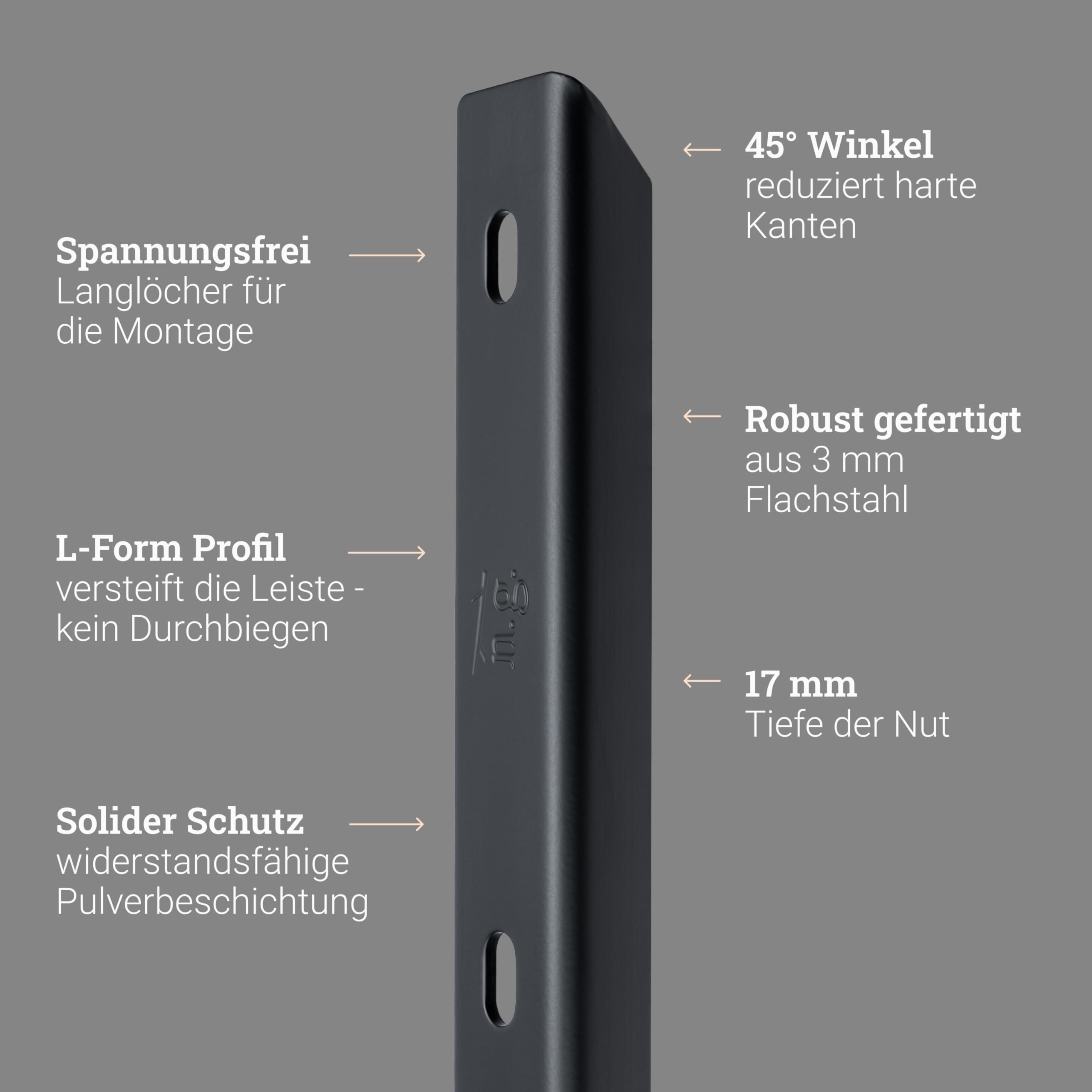 Natural Goods Berlin 3x Gratleiste L-FORM - Gratleiste Schwarz Metall 100 cm - Stabiler Unterzug Für DIY Holztischplatte - 1m Profilleiste L-förmig, Winkelleiste aus Stahl, Verstärkungsleiste Lang