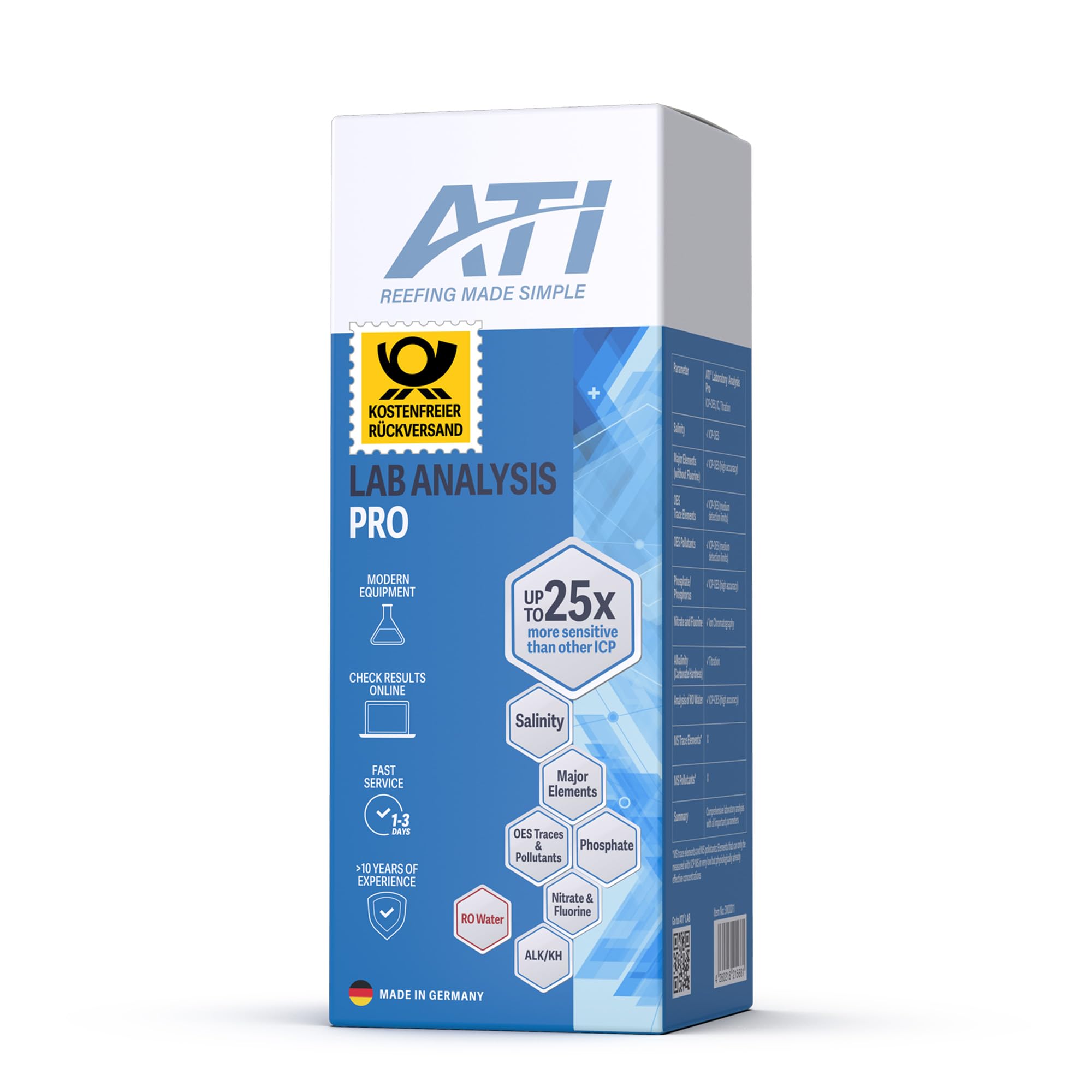 ATI ICP Test Meerwasser Pro Laboranalyse mit Osmosewasser Analyse für Meerwasser Aquarium 1er Set inkl. Rückversand DE