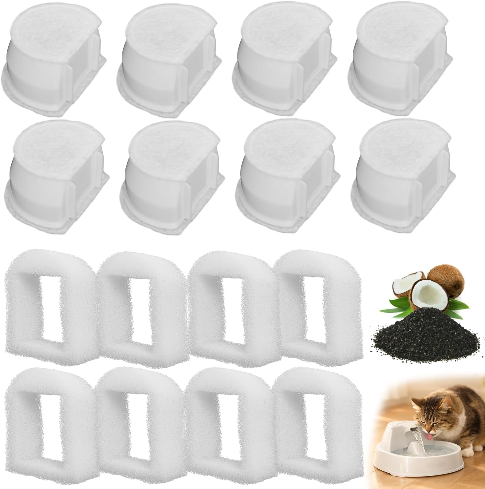 Pet Cat Water Fountain Filters Replacment Compatible with Drinkwell Petsafe Fountain Stainless Steel 360 Avalon, Pagoda Seascape and Sedona Water Bowl (16 Packs)