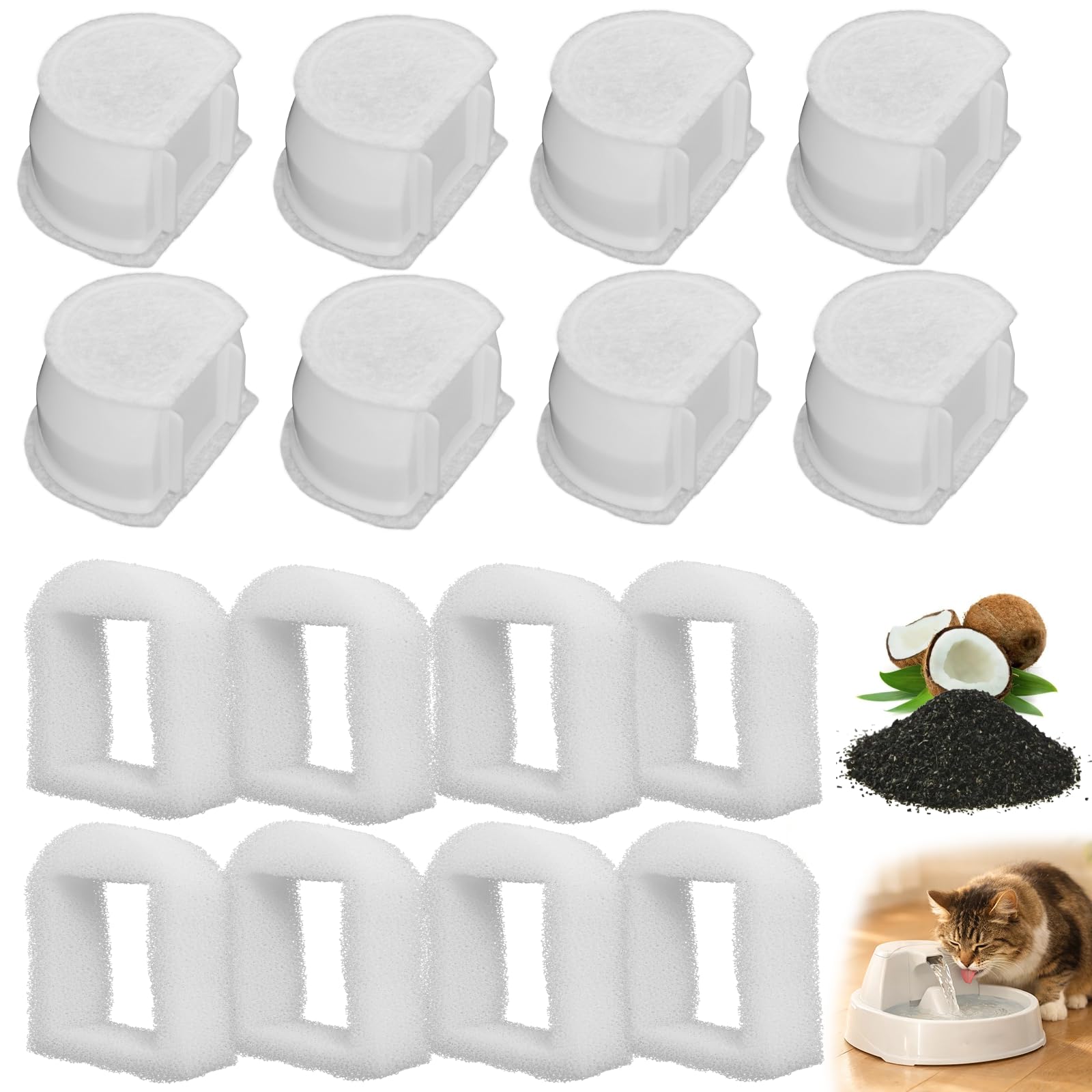 Pet Cat Water Fountain Filters Replacment Compatible with Drinkwell Petsafe Fountain Stainless Steel 360 Avalon, Pagoda Seascape and Sedona Water Bowl (16 Packs)