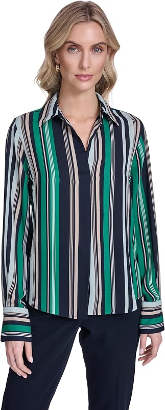 Women's Long Sleeve Striped Popover Work Blouse