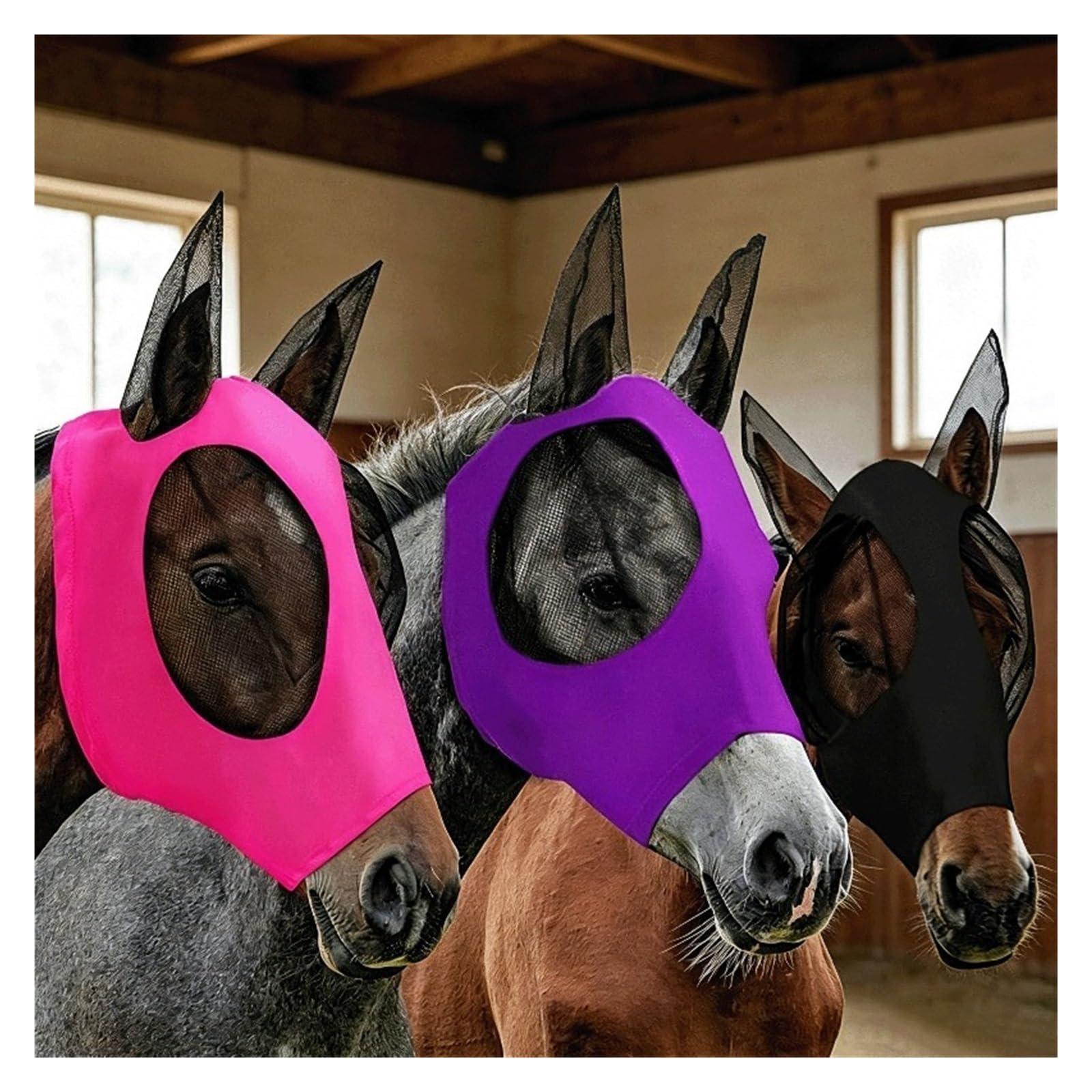 1 Capucha de máscara de Caballo a Prueba de Viento y Arena: protección Transpirable, antimosquitos y antimoscas(E)