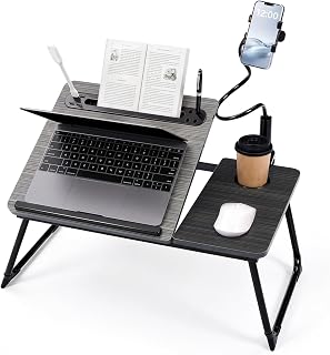 Nuanchu Black Gold Thread Laptop Desk with Phone Holder Adjustable, 5 Gears