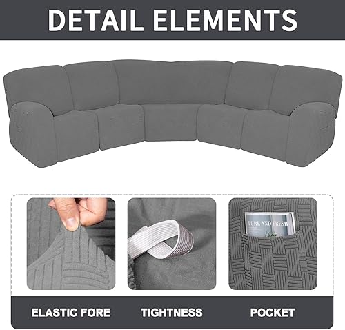 Miniatura 7 de Fundas de sofá reclinable de jacquard elástico de 7 piezas, funda de sofá esquinero de 5 asientos, en forma de L, fundas de sofá reclinable
