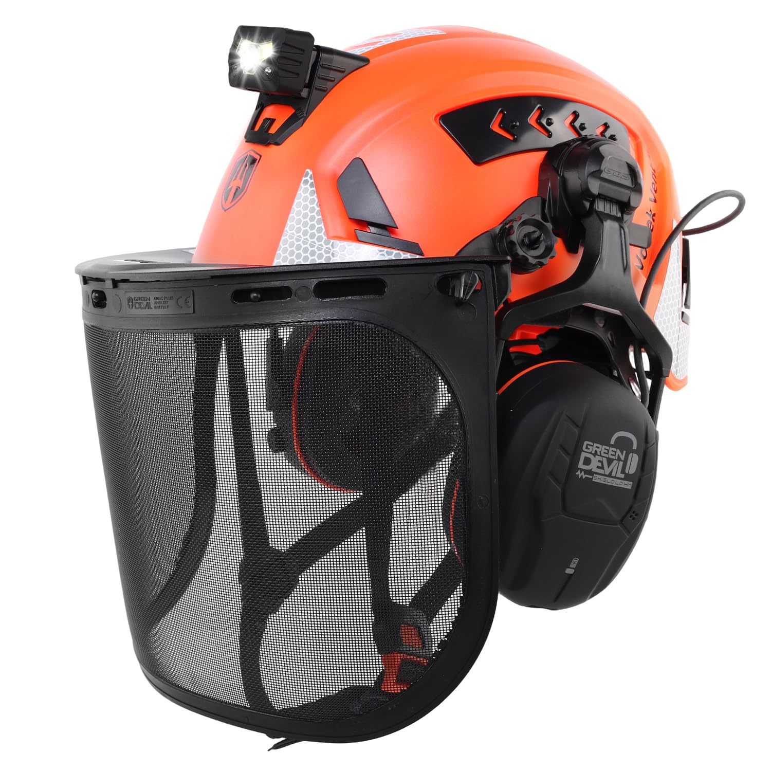 GREEN DEVIL VOLTEK Forest AIR Bluetooth Set - Forst- & Höhenarbeits-Schutzhelm EN12492 Zertifiziert, 5-in-1 System mit Metallnetzvisier & SNR 32dB Bluetooth Gehörschutz + Helmleuchte