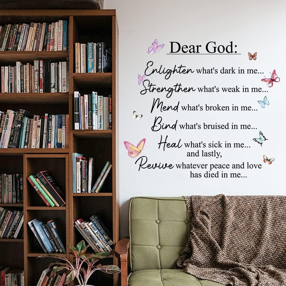 Dear God Inspirational Sayings Wall Stickers, Prayer Room Christian Religious Bible Scripture Affirmation Motivational Spiritual Quotes Decals for Bedroom, Living Room, Peel and Stick (23''×20'')