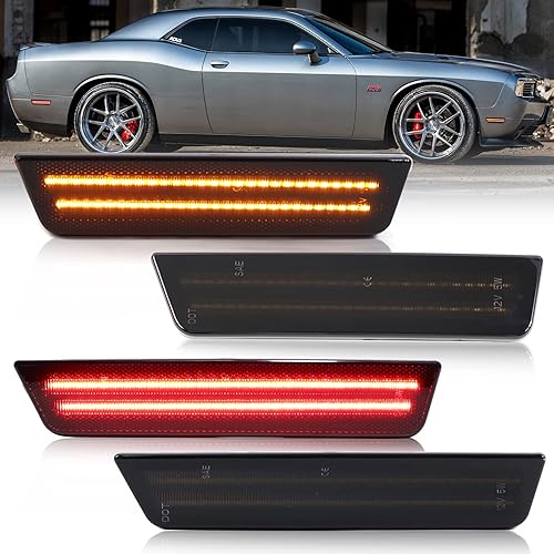 Lentes ahumadas ámbar rojo LED luces de marcador lateral para Dodge Challenger 2008 2009 2010 2011 2012 2013 2014, Challenger delantero trasero
