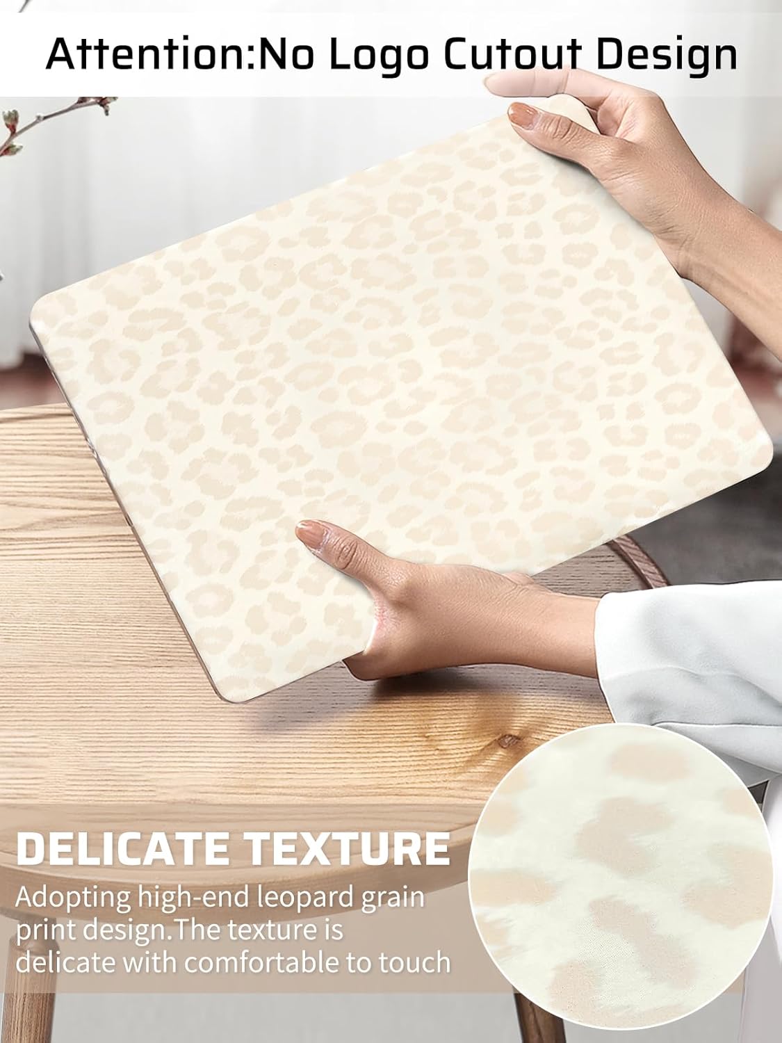 Seorsok Compatible with MacBook Air 13 Inch Case 2022 2021 2020-2018 Release A1932 A2179 M1 A2337,Elegant Leopard Grain Leather Plastic Hard Shell Case with Keyboard Cover,Beige - Image 2