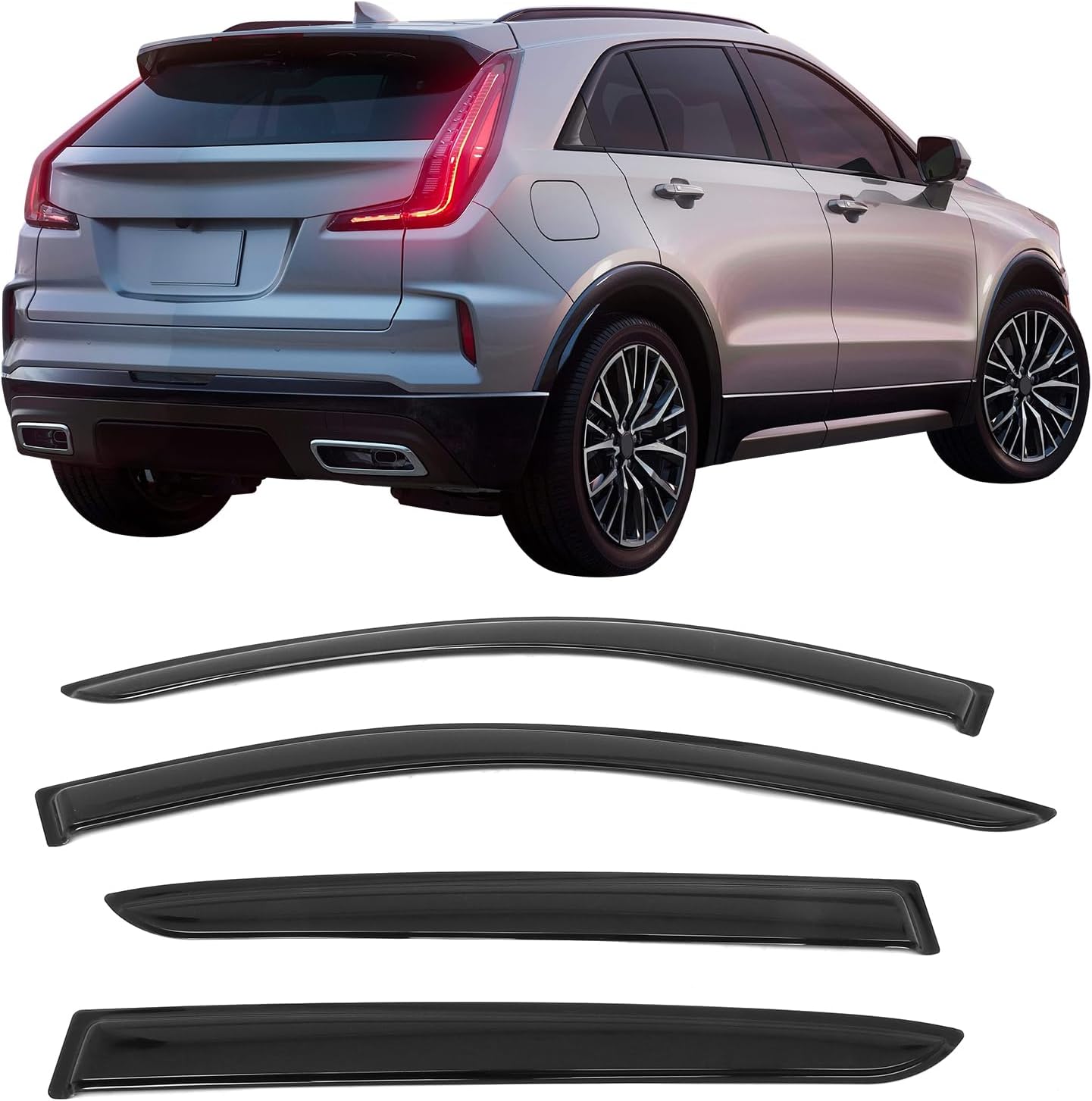 IKON MOTORSPORTS Tape on Window Visors Compatible with 2019-2025 Cadillac XT4, Acrylic Smoke/Tinted Rain Guards, Side Window Wind Deflectors 4PCS
