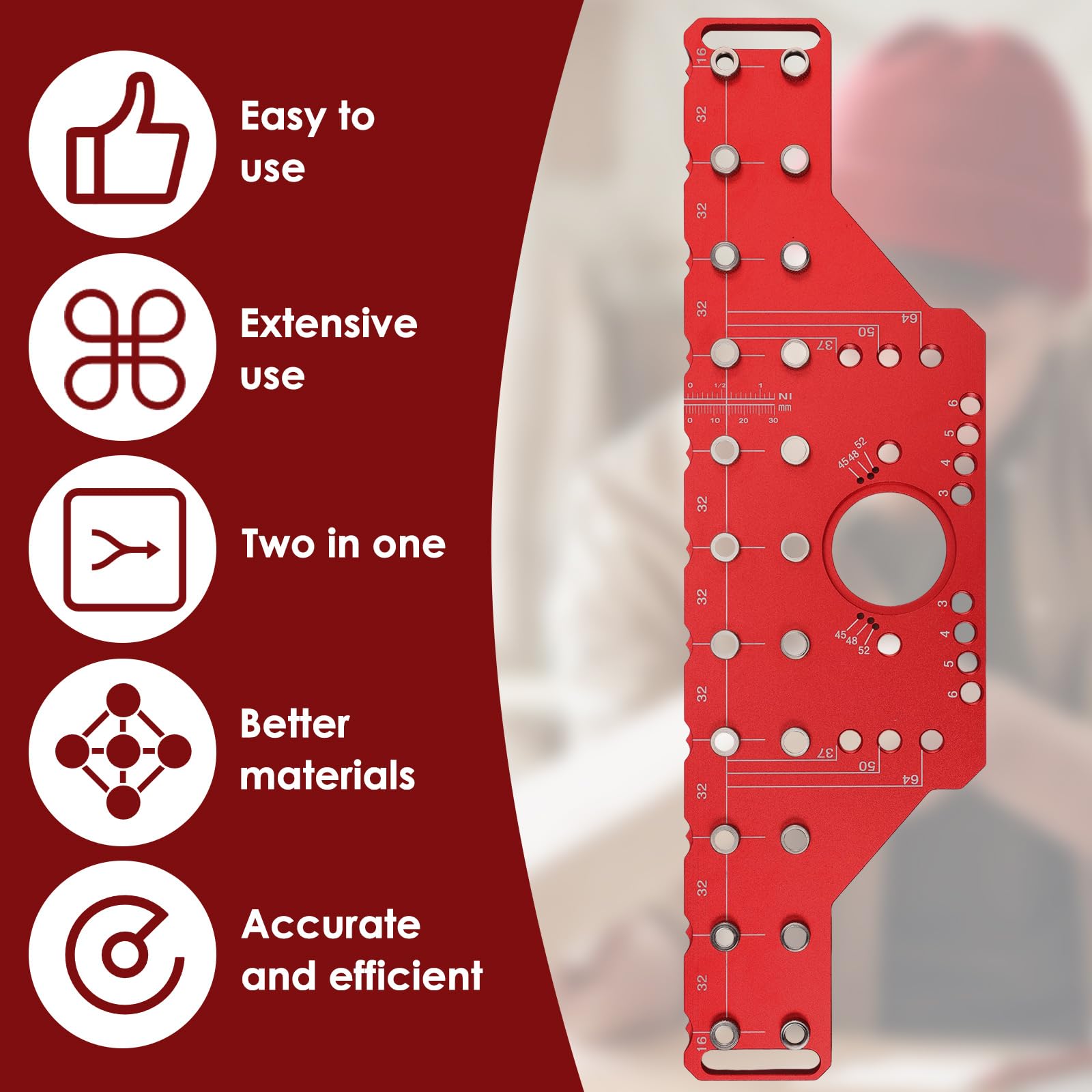 Jig Pin Jig e Cerniera Jig, 2 in 1 Cabinet Hardware Jig Tool con bloccaggio autonomo e punte da trapano da 1/4" 5 mm, guida di foratura per cerniera nascosta per porte e lavorazione del legno